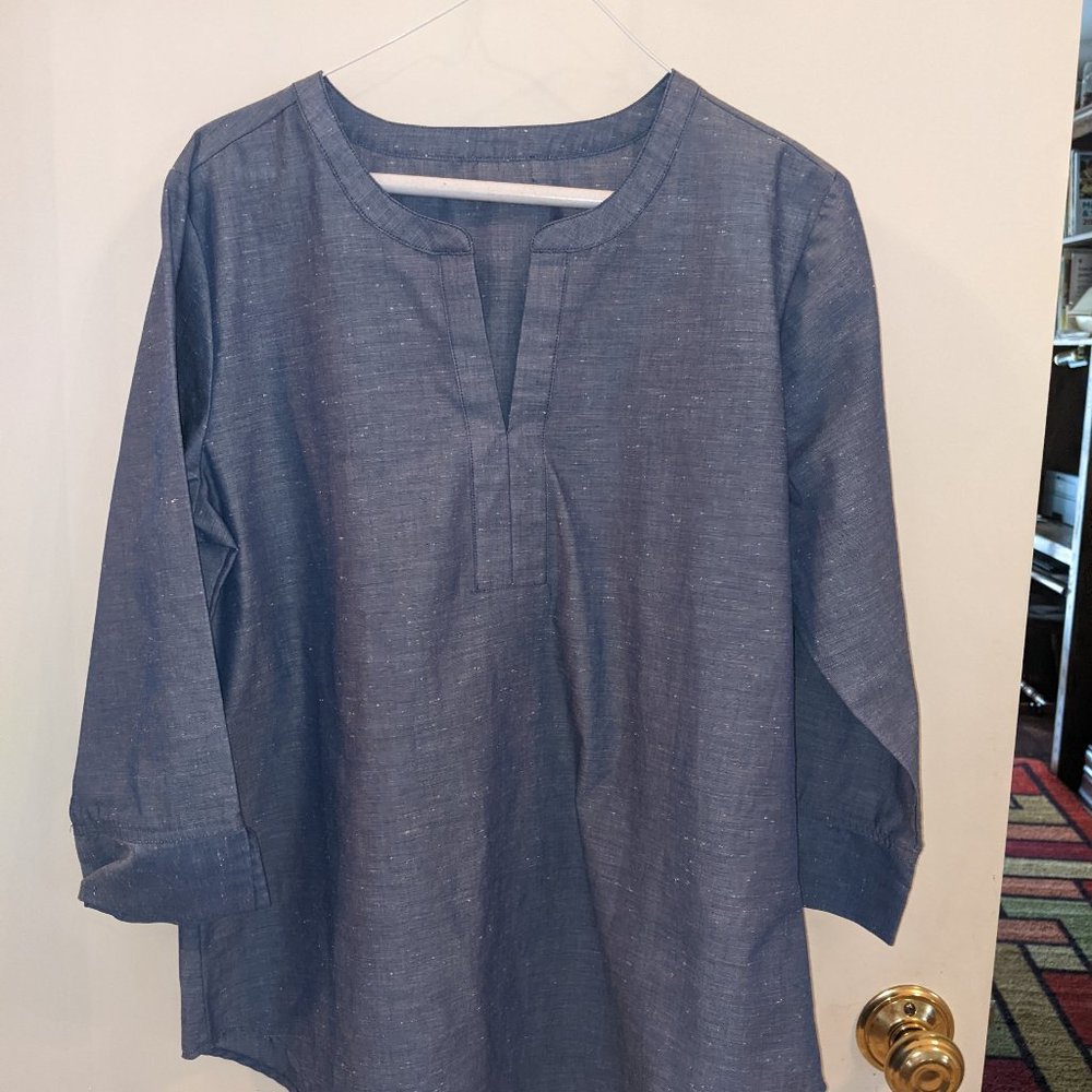 Cotton blouse blue grey med